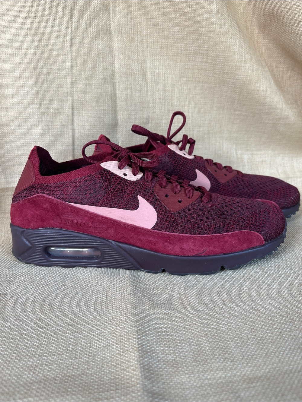 Nike Men’s Burgundy Sneakers with Pink Swoosh